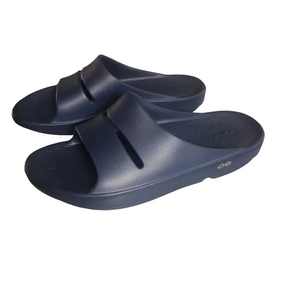 OOFOS OOAH "Luxe" Unisex Sz M9/W11 Navy Comfort Slip On Recovery Slides Sandals - Picture 2 of 8